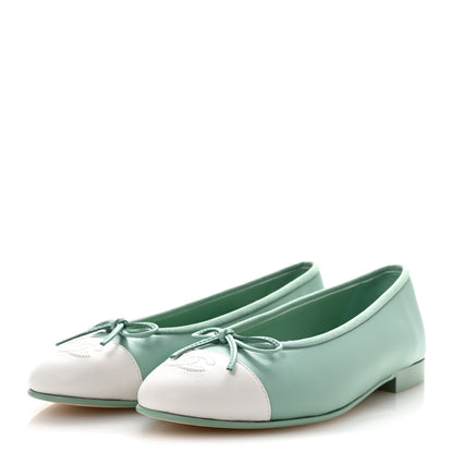 Chanel Lambskin CC Cap Toe Ballerina Flats 38 Light Green White 4 of 10