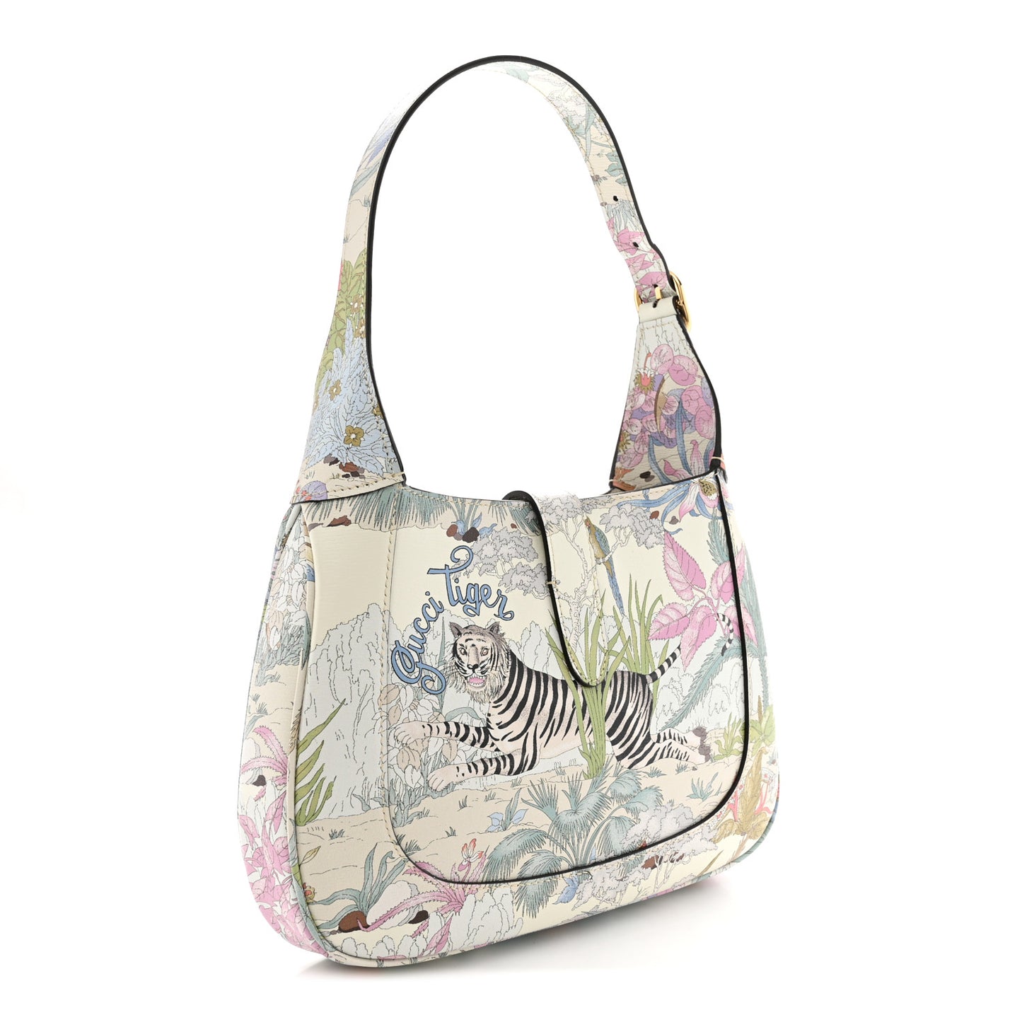 New Shangai Calfskin Tiger Savanah Small Jackie 1961 Hobo Chalky White Multicolor