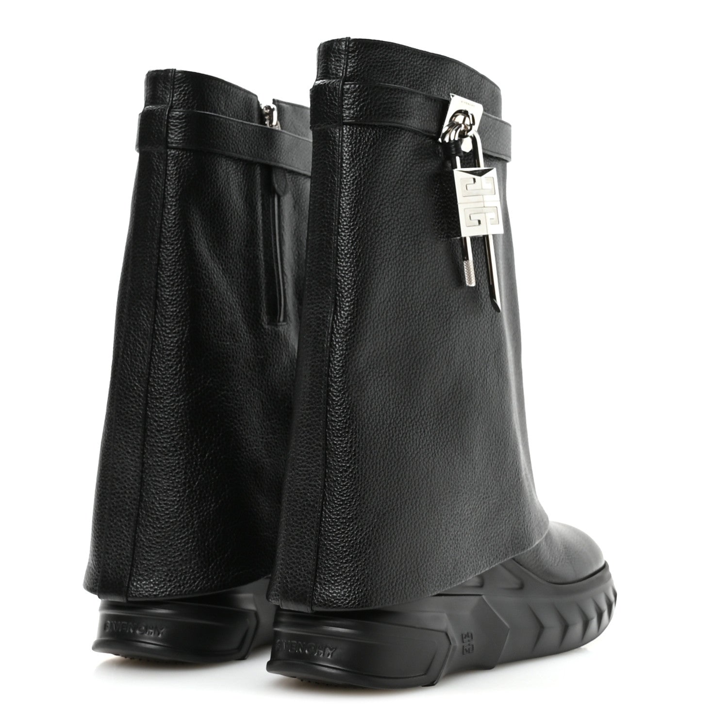 Givenchy Grained Calfskin Shark Lock Biker Ankle Boots 39 Black 5 of 8