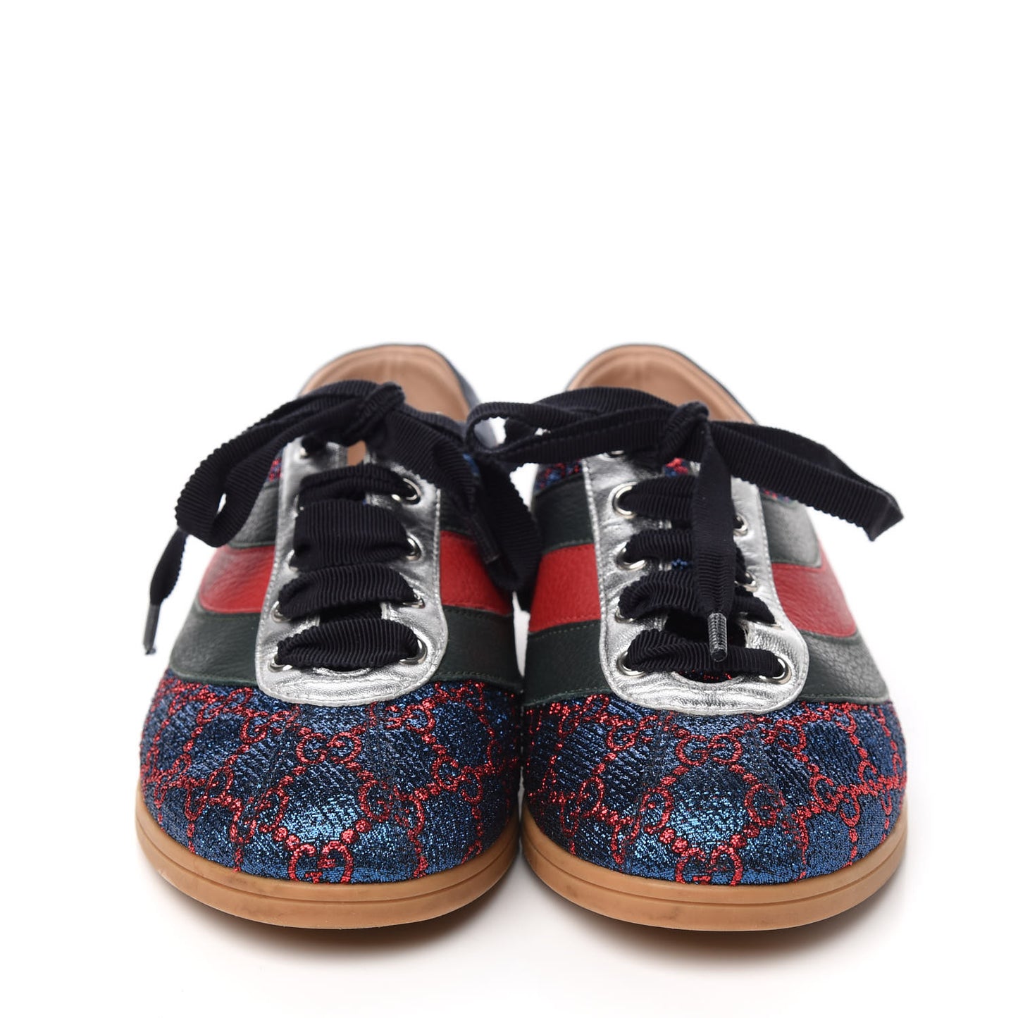 Lurex Calfskin Web GG Monogram Womens Falacer Sneakers 39.5 Iridescent Blue Iridescent Red Silver
