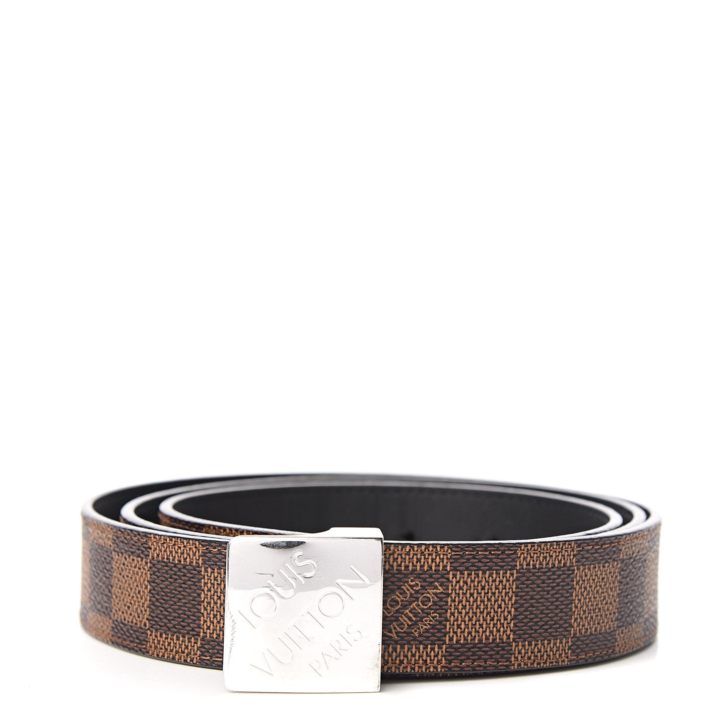 Damier Ebene LV Paris Buckle Belt 110 44 Silver