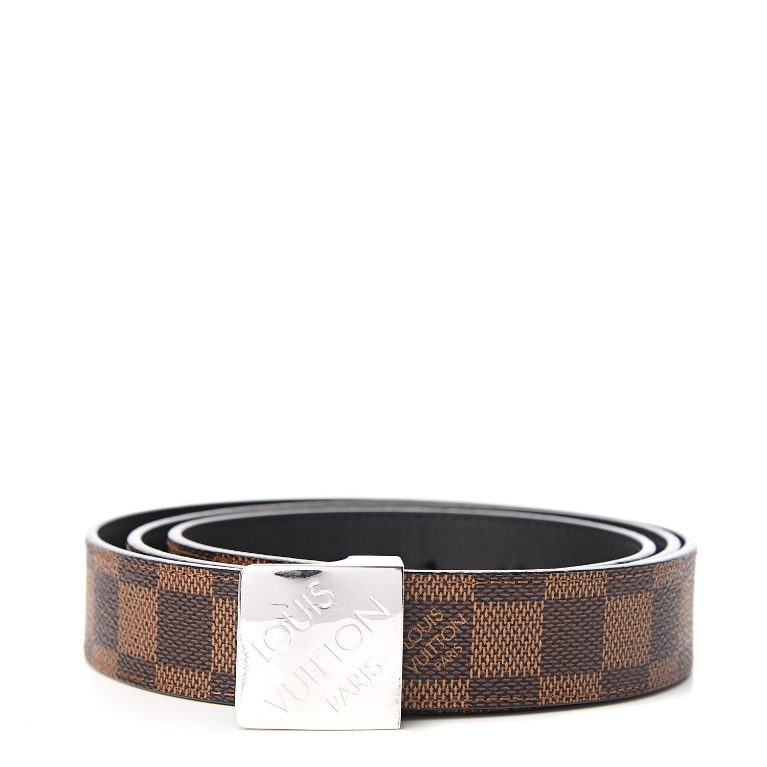 Louis Vuitton Damier Ebene LV Paris Buckle Belt 110 44 Silver 1 of 6