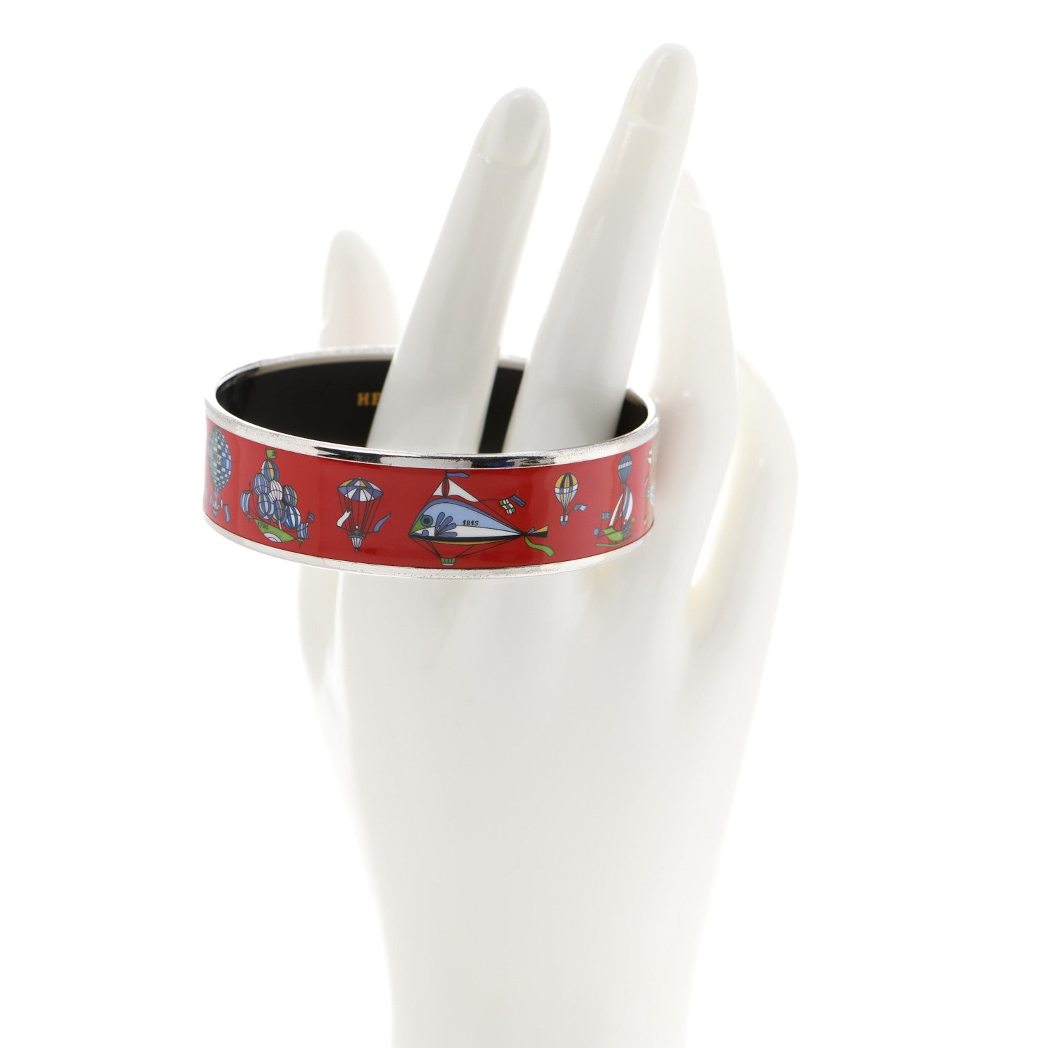 Hermes Enamel Printed Wide Les Folies Du Ciel Bracelet 70 Red 2 of 8