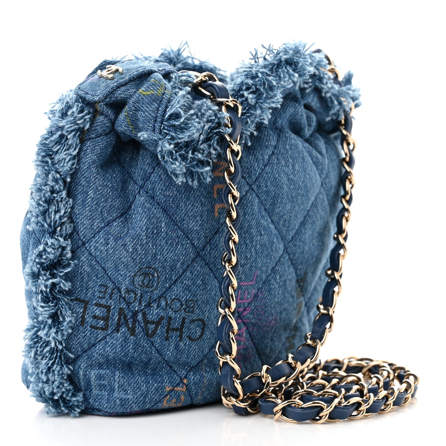 Chanel Denim Quilted Small Mood Bucket With Chain Blue Multicolor 3 of 11