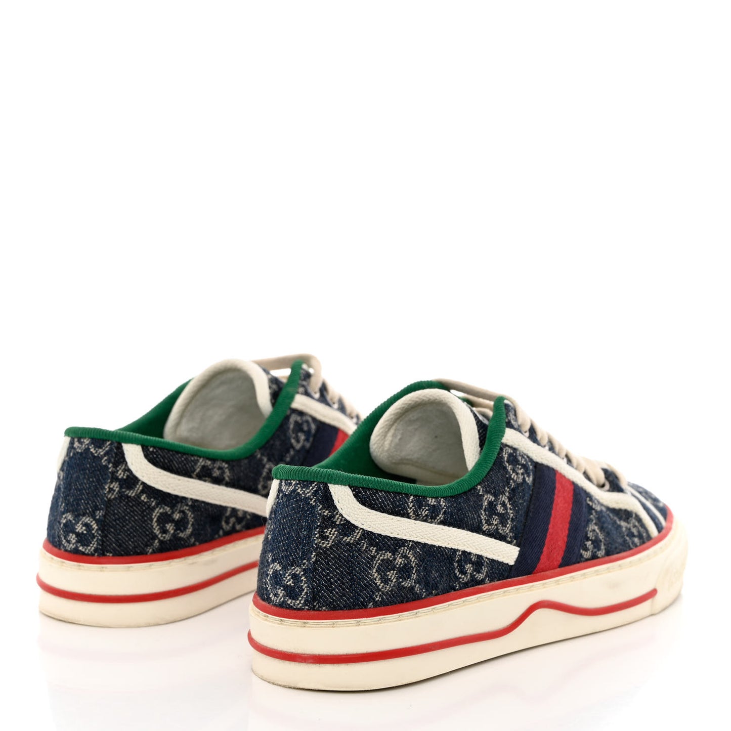 New Denim GG Monogram Web Womens 1977 Tennis Sneakers 35 Blue Tea Mystic White