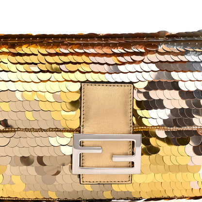 Fendi Sequin Paillettes Vitello Laminato Striped Baguette 1997 Oro Sfumato 7 of 9