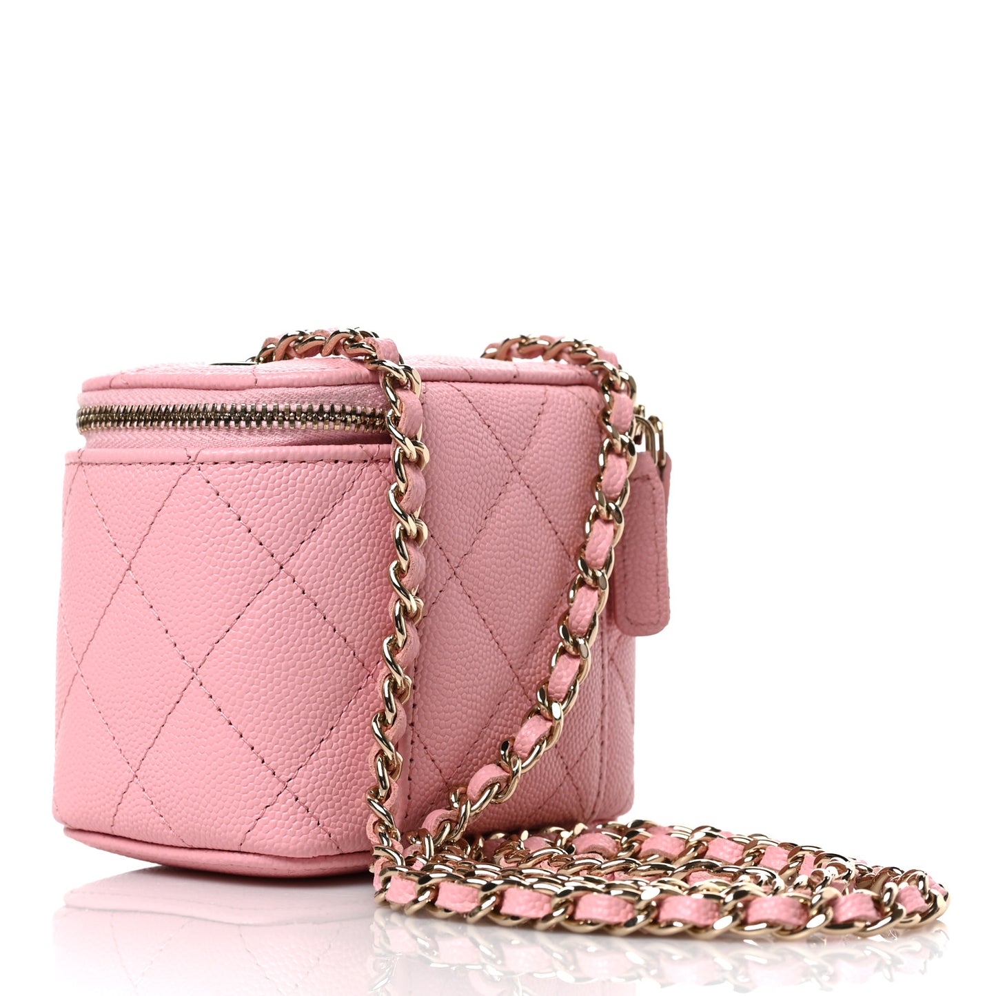 Caviar Quilted Mini Vanity Case With Chain Light Pink