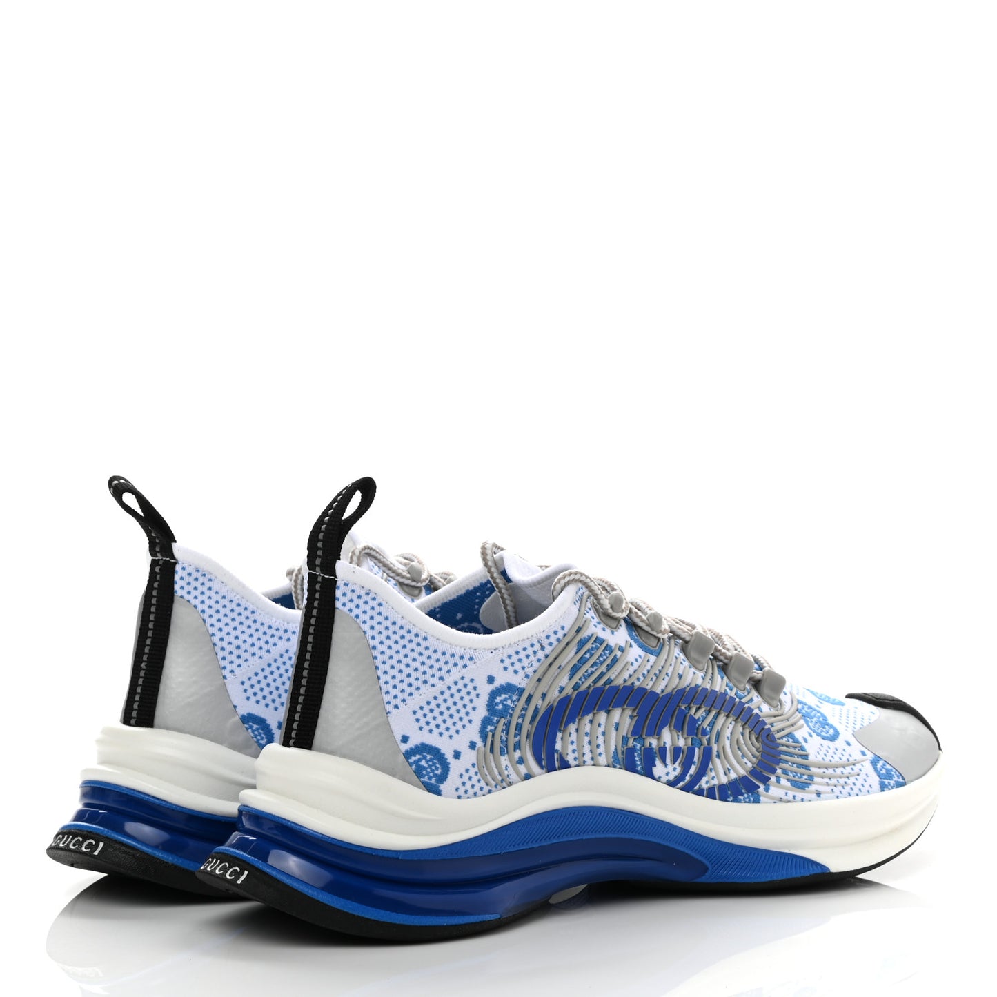 Technical Knit Fabric Waves GG Monogram Womens Gucci Run Sneakers 40 Great White Bright Splash Thunder Grey Sky