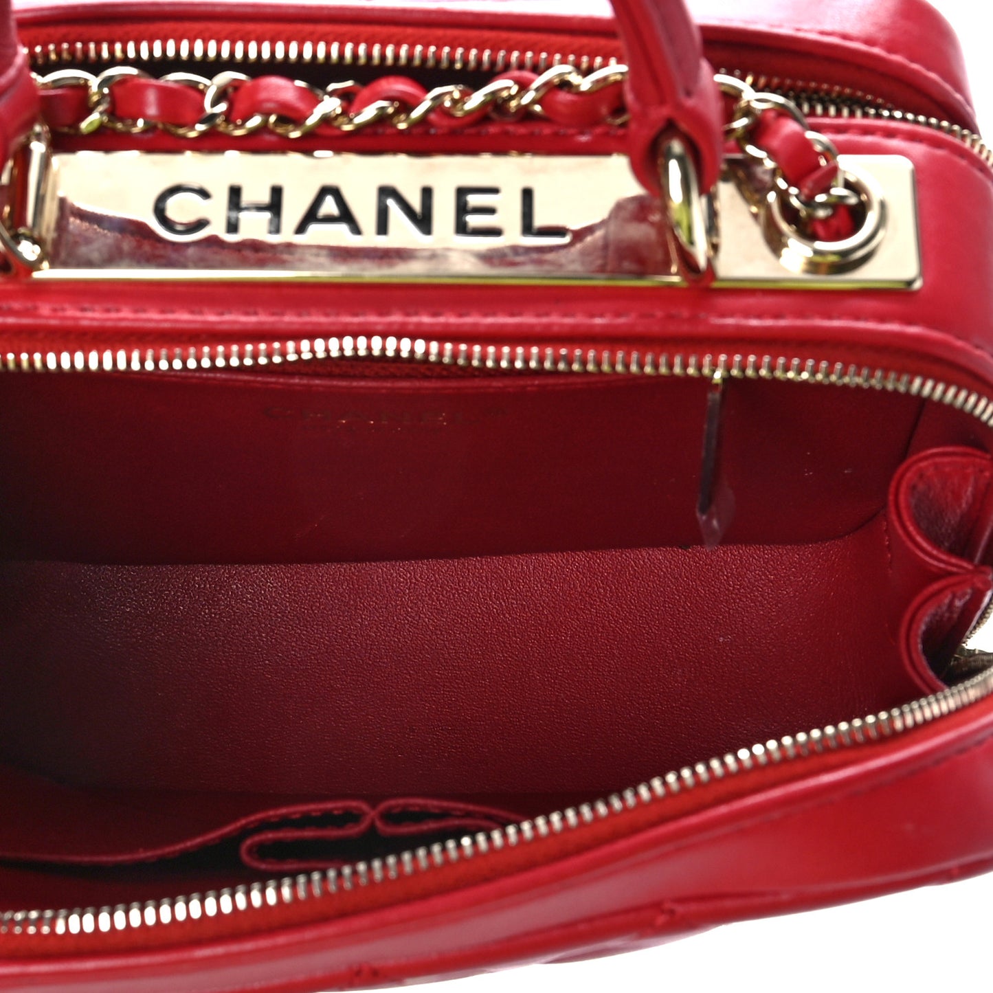 Lambskin Quilted Small Trendy CC Bowling Bag Red