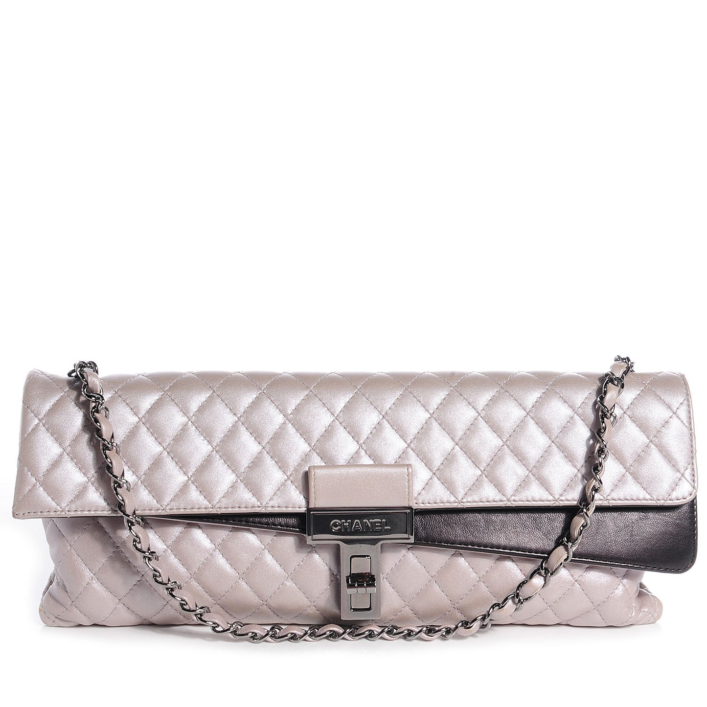 Metallic Calfskin East West Mademoiselle Flap Pearl Black