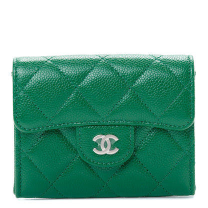 Chanel Caviar Quilted Flap Card Holder Wallet Green 1 of 10