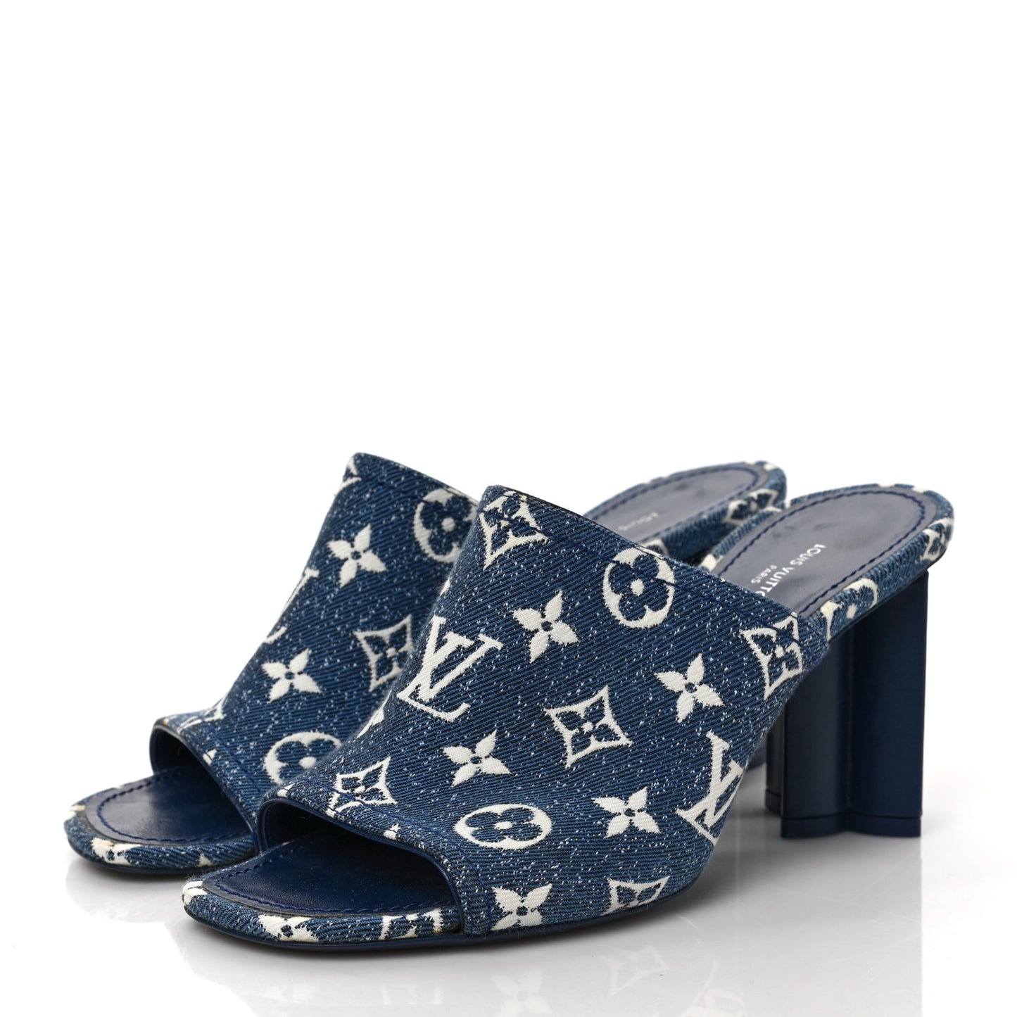 Denim Monogram Silhouette Mules 38 Navy Blue