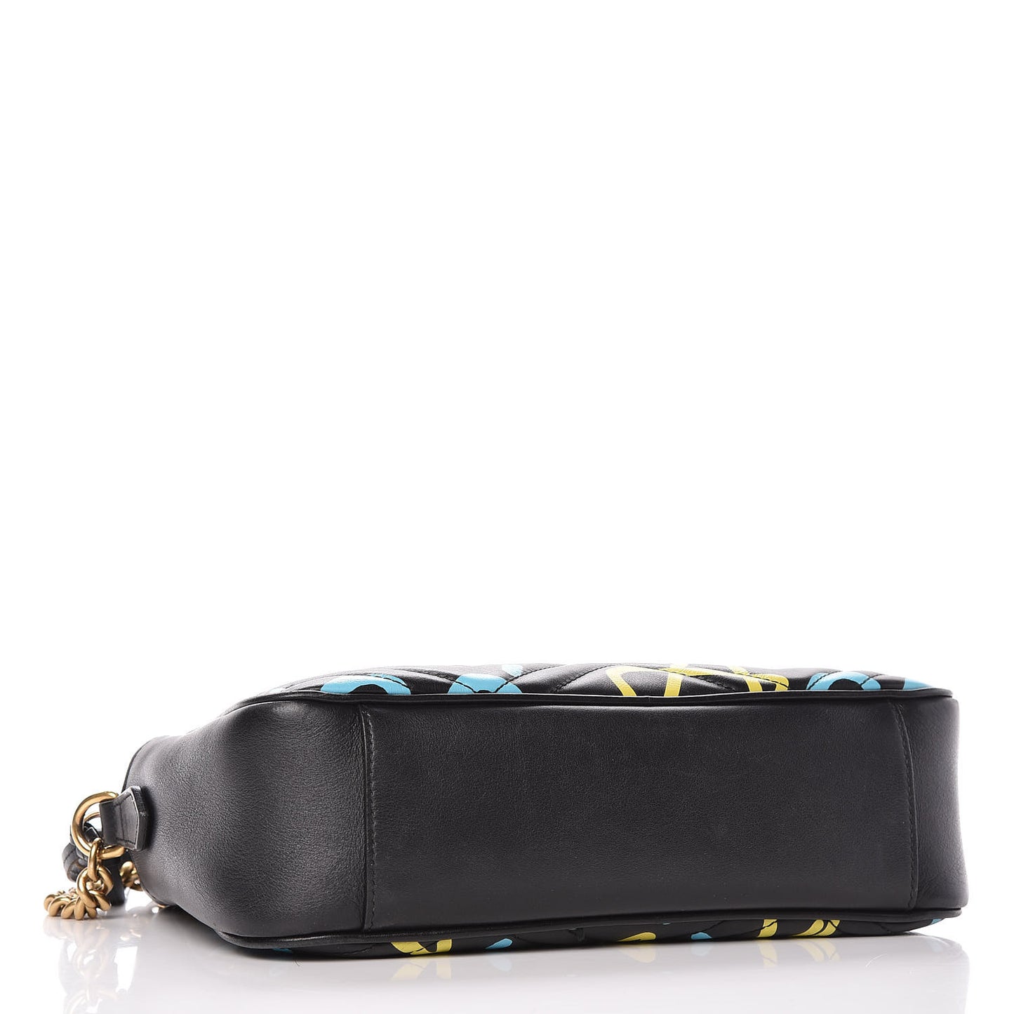 Calfskin Matelasse GucciGhost Medium GG Marmont Chain Shoulder Bag Black New Acquamarine