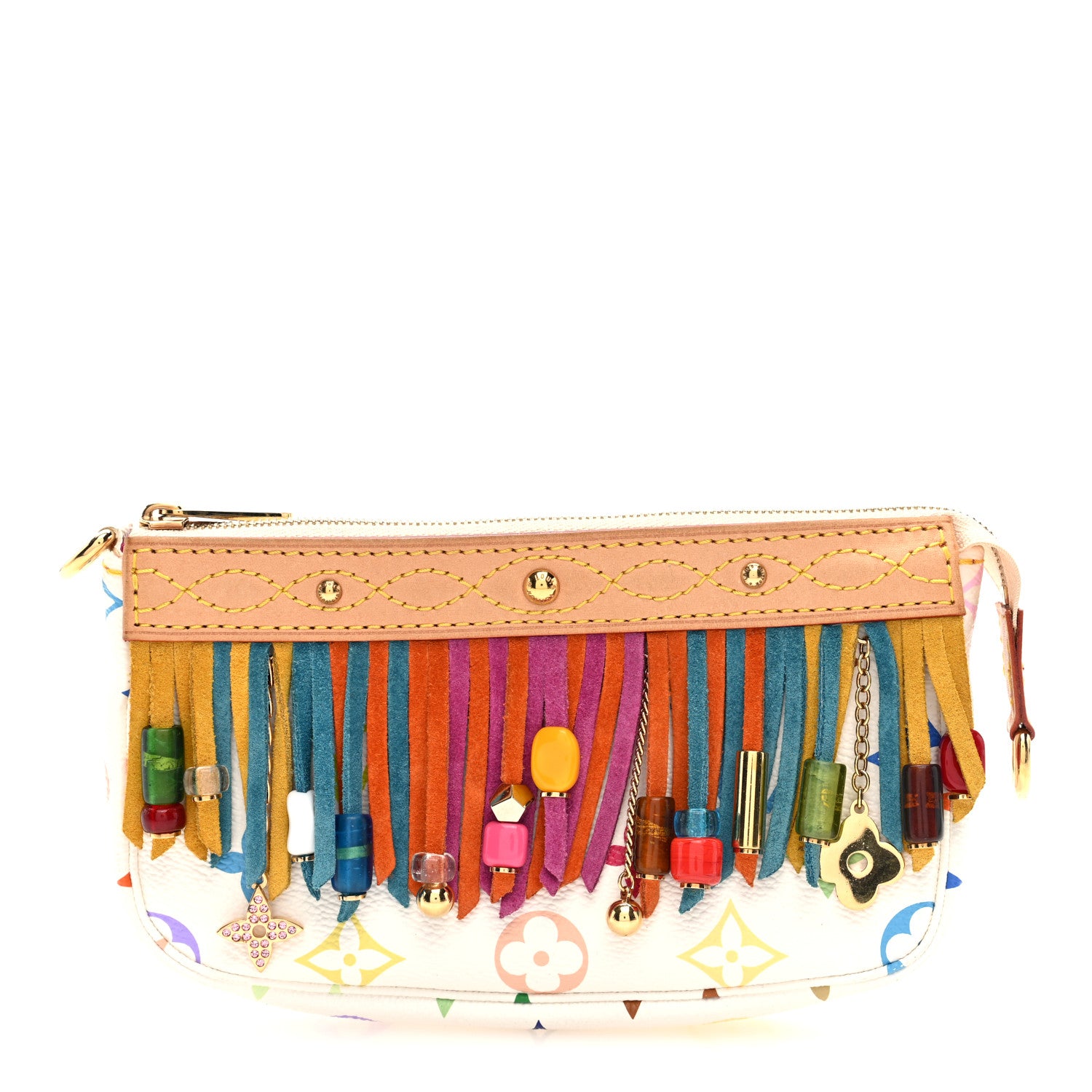 Louis Vuitton Monogram Multicolor Fringe Bucket Pochette Accessories White 1 of 9