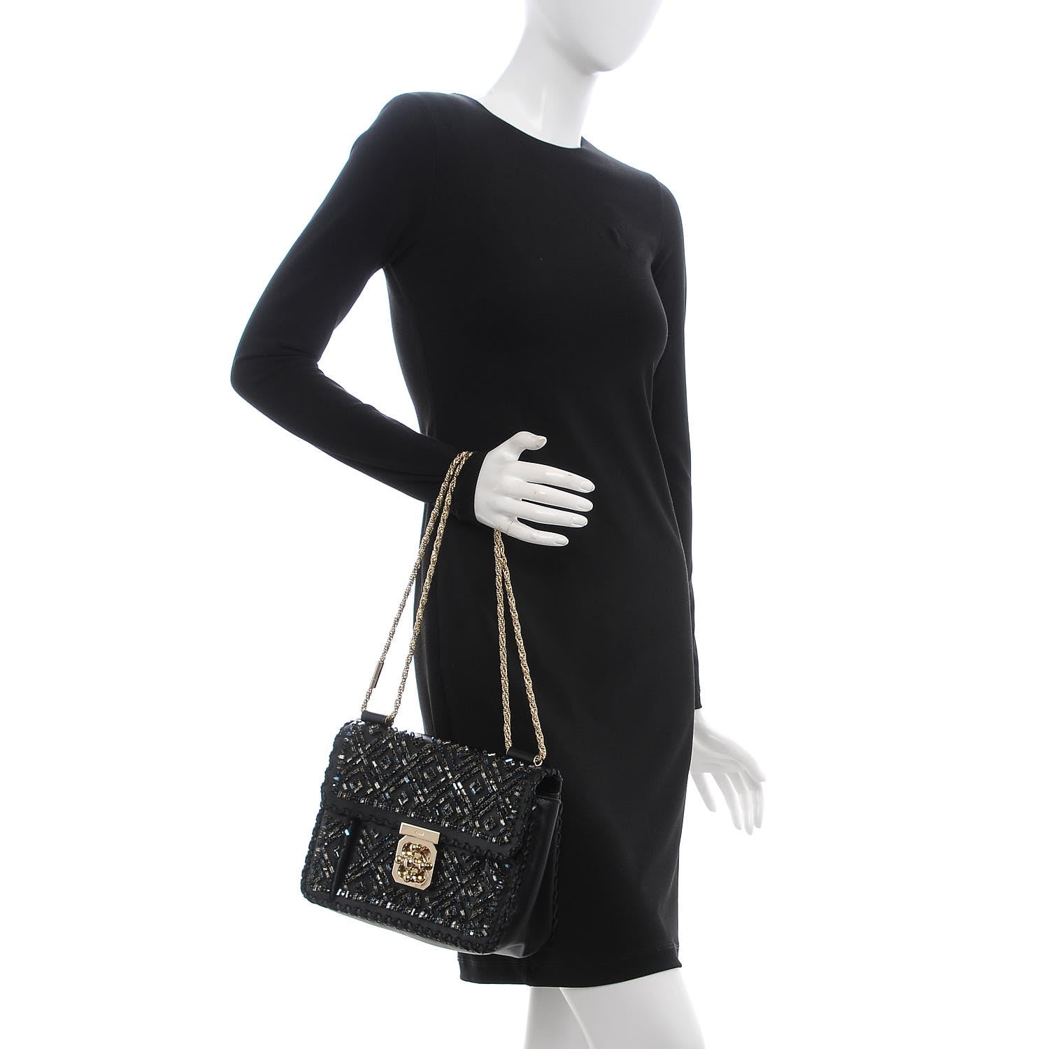 Chloe Calfskin Crystal Embellished Medium Elsie Shoulder Bag Black 3 of 9