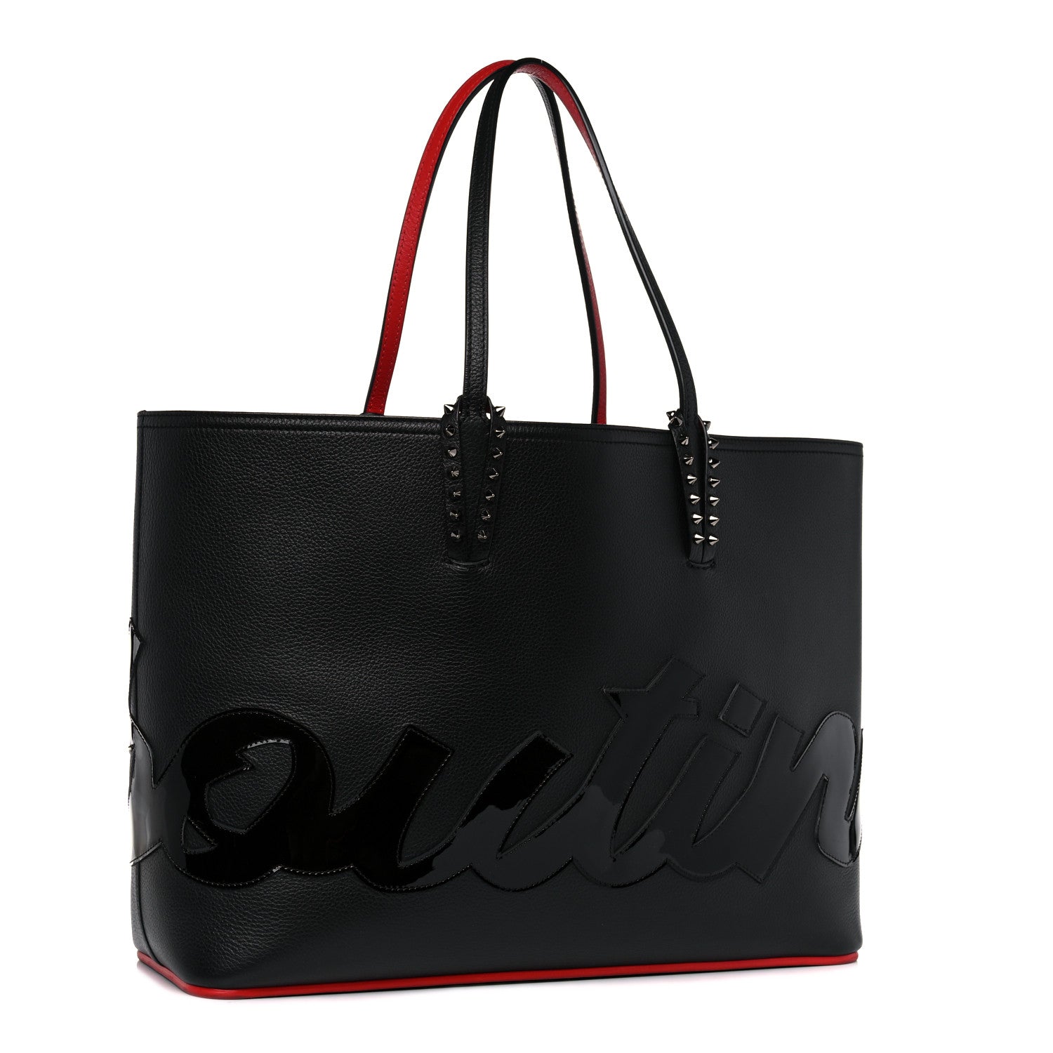 Christian Louboutin Calfskin Patent Logo Spikes East West Cabata Tote Black 3 of 18