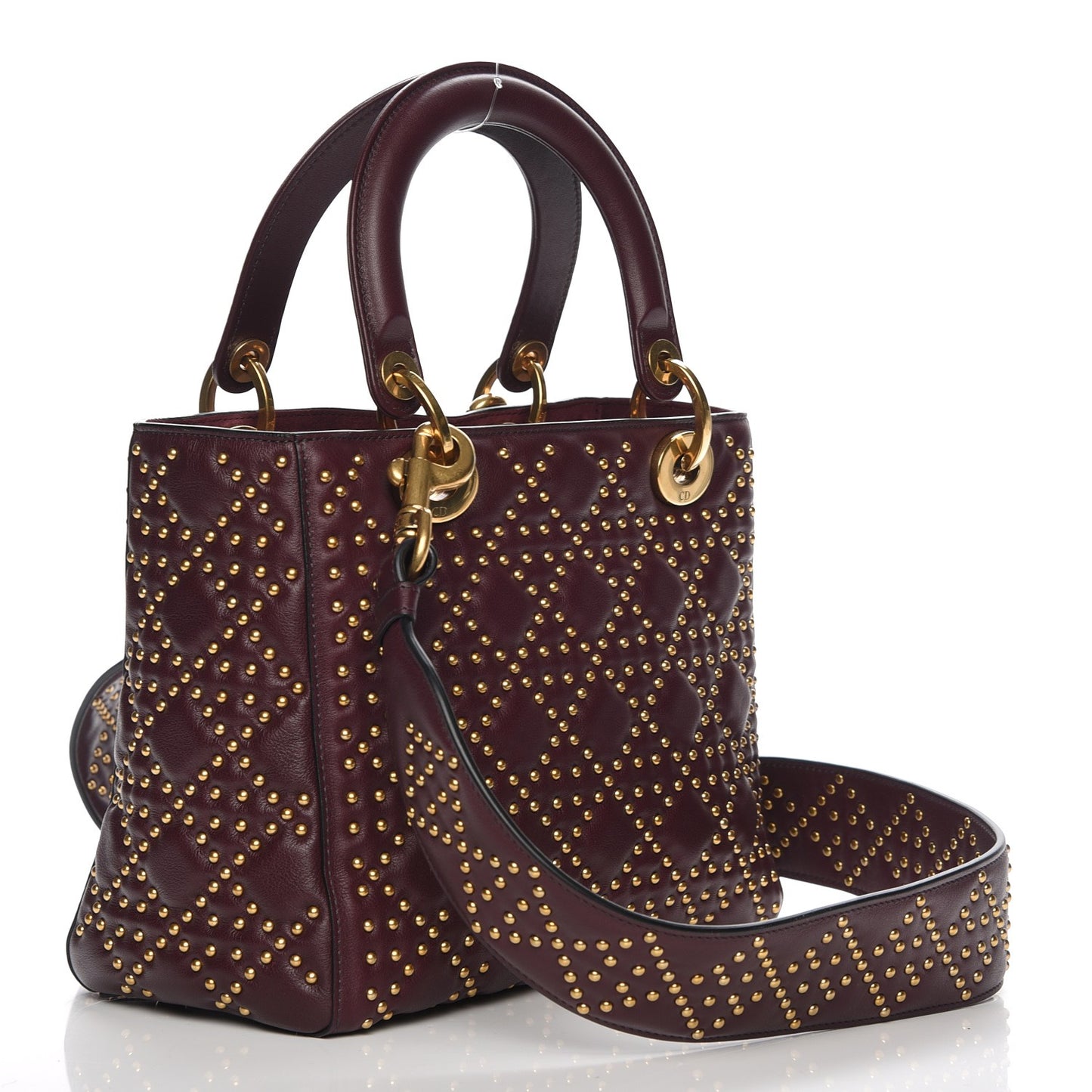 Calfskin Cannage Studded Medium Supple Lady Dior Deep Amaranth