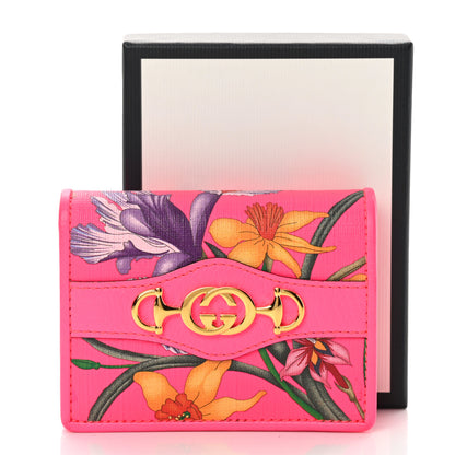 Gucci Calfskin Flora Print Zumi Card Case Fuxia Fluo 12 of 12