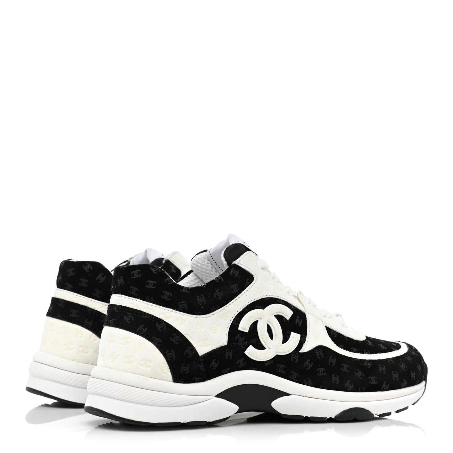 Nylon Suede Calfskin Printed CC Sneakers 40 Black White