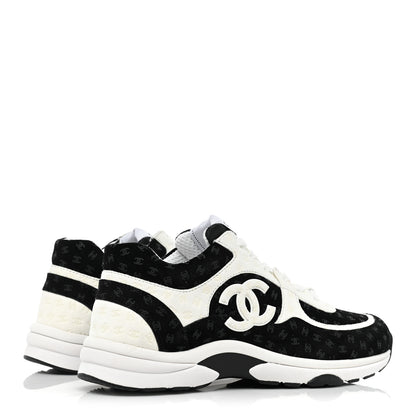 Chanel Nylon Suede Calfskin Printed CC Sneakers 40 Black White 5 of 10