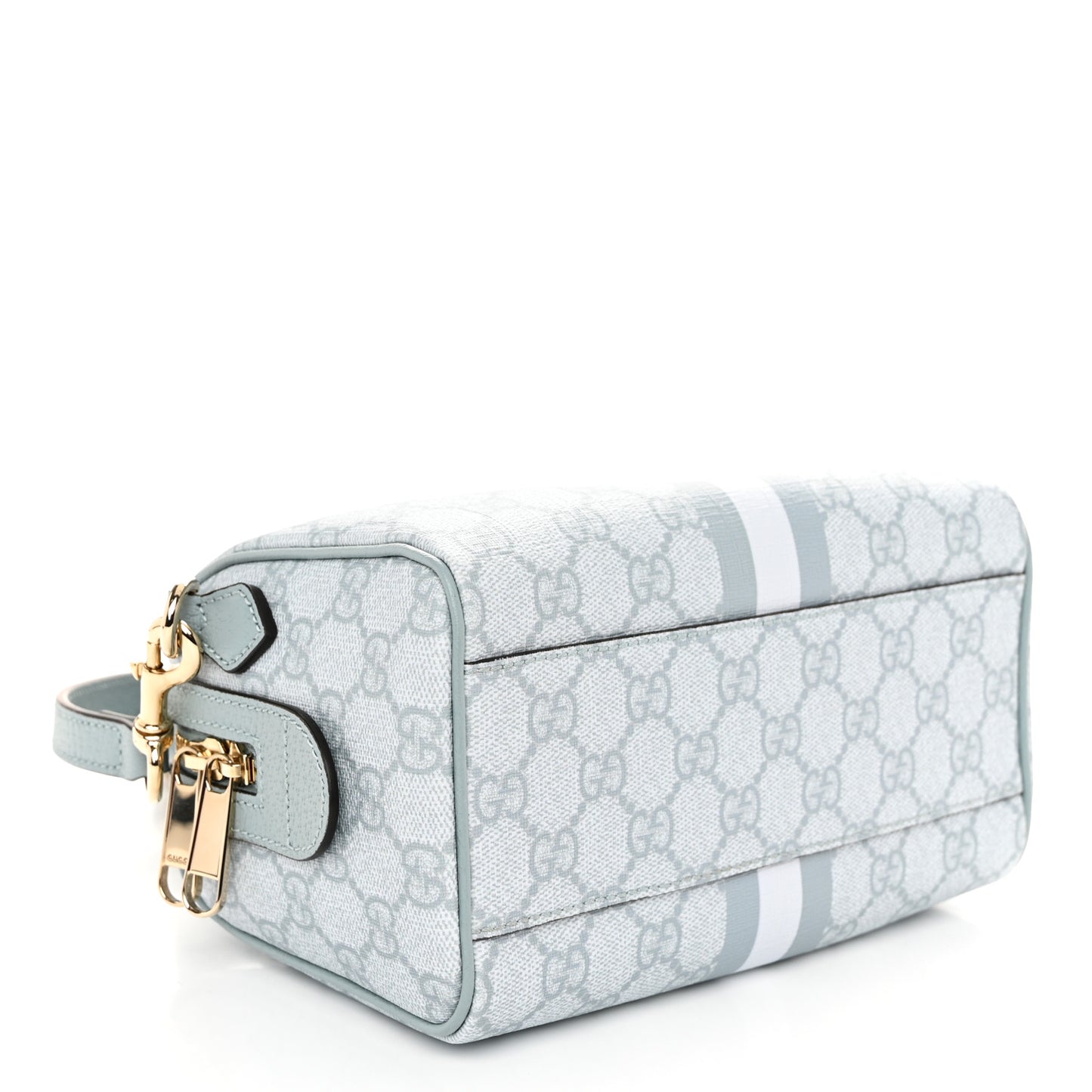 GG Supreme Monogram Textured Dollar Calfskin Web Mini Ophidia Top Handle Bag Dusty Blue