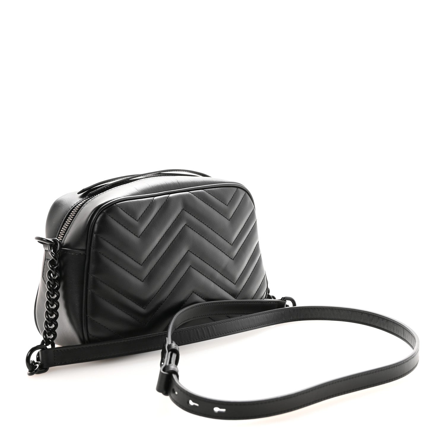 Gucci Calfskin Matelasse Monochrome Small GG Marmont Chain Shoulder Bag Black 3 of 9
