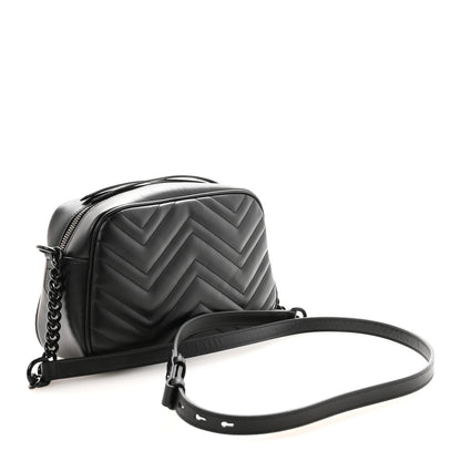 Gucci Calfskin Matelasse Monochrome Small GG Marmont Chain Shoulder Bag Black 3 of 9