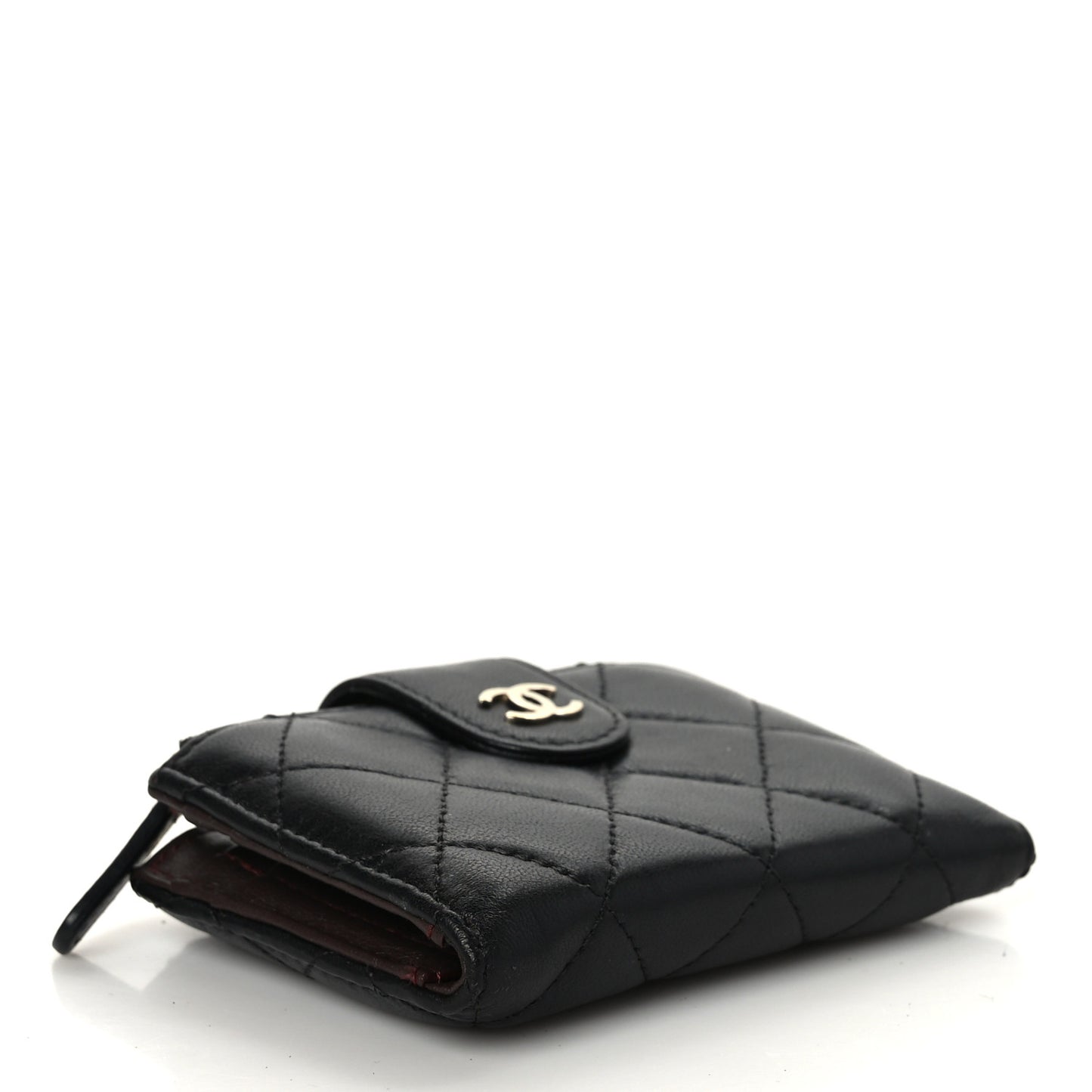 Lambskin Quilted Compact Zipped Pocket Wallet Black