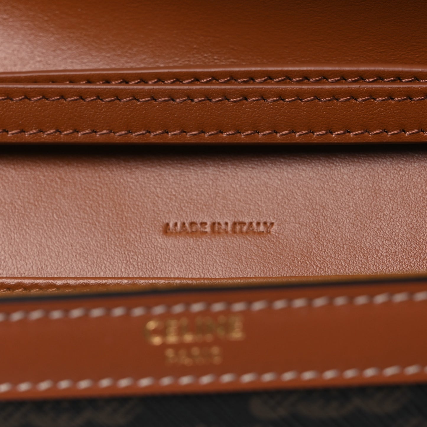 Triomphe Canvas Calfskin Margo Wallet on Chain Tan