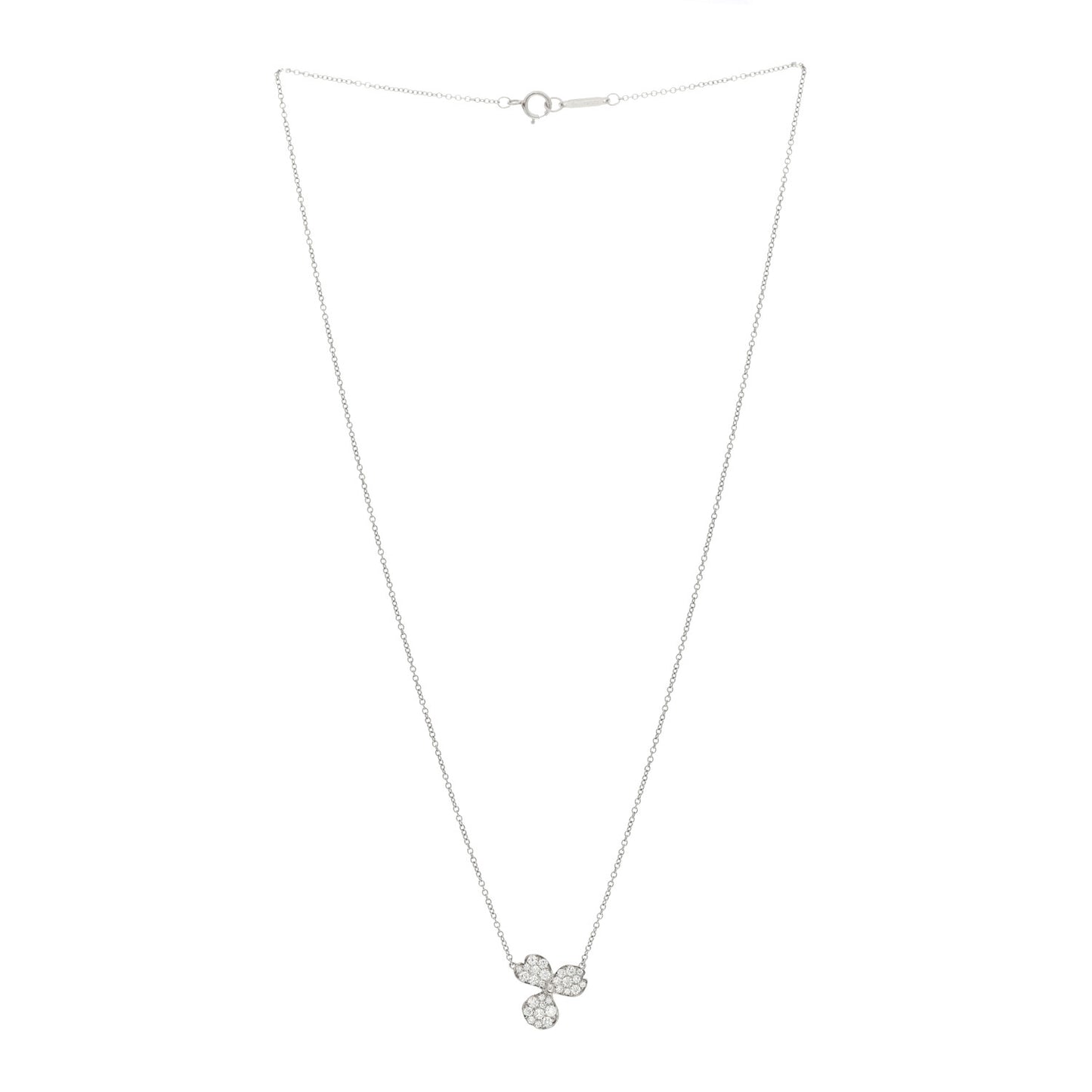 Platinum Diamond Paper Flowers Pave Pendant Necklace