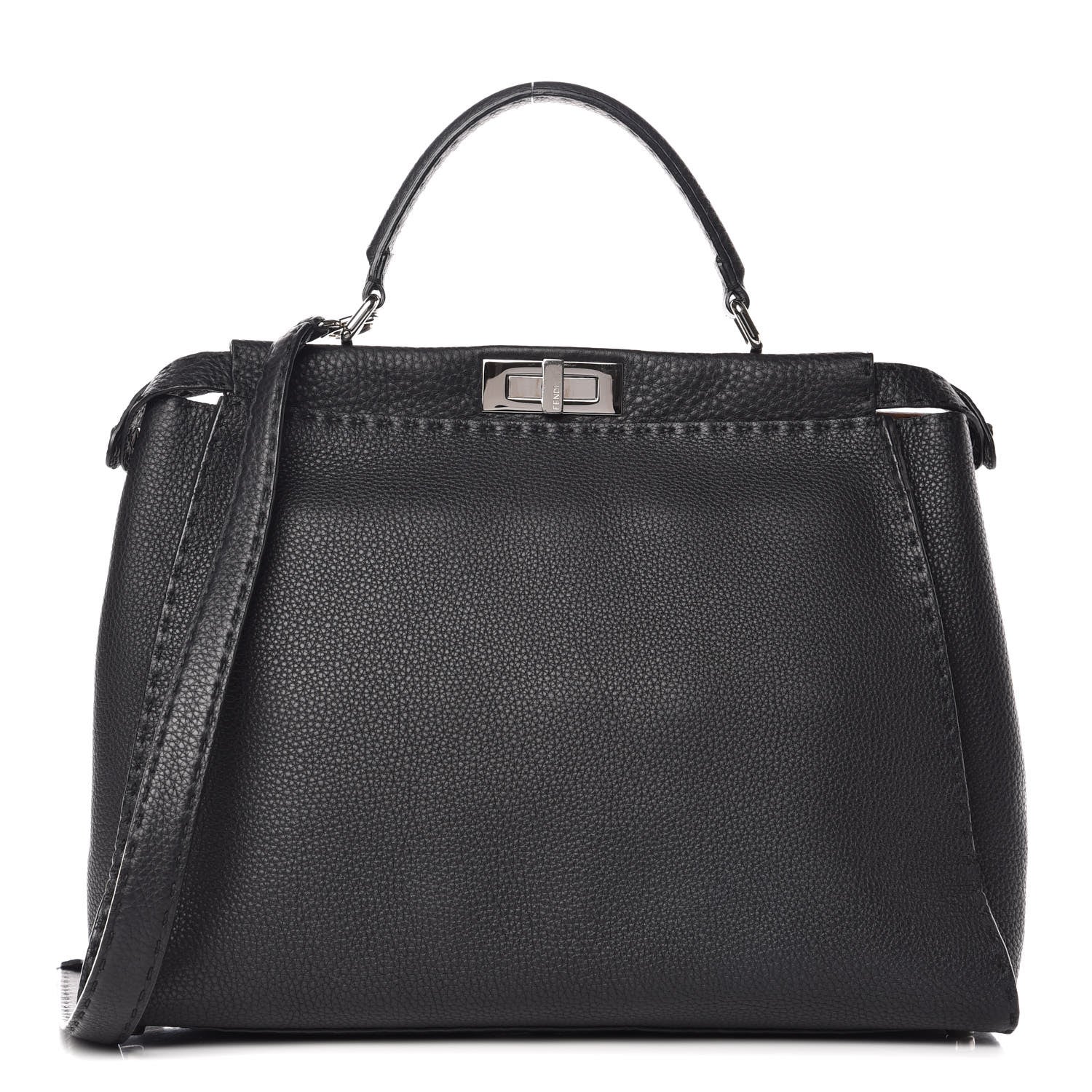 Fendi Cuoio Romano Selleria Bi-Color Large Peekaboo Iconic Satchel Black Mou 1 of 12