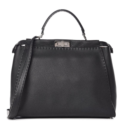 Fendi Cuoio Romano Selleria Bi-Color Large Peekaboo Iconic Satchel Black Mou 1 of 12