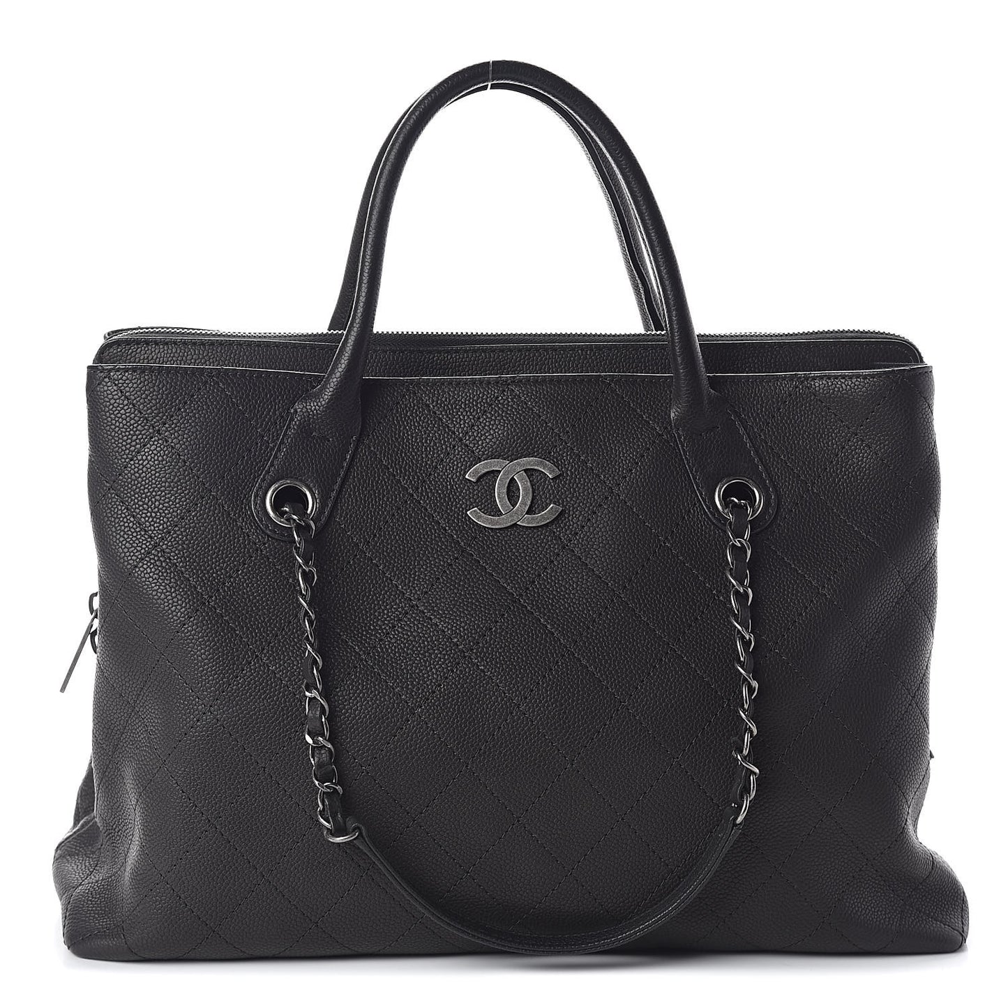Grained Vegetal Calfskin Urban Shopping Tote Black
