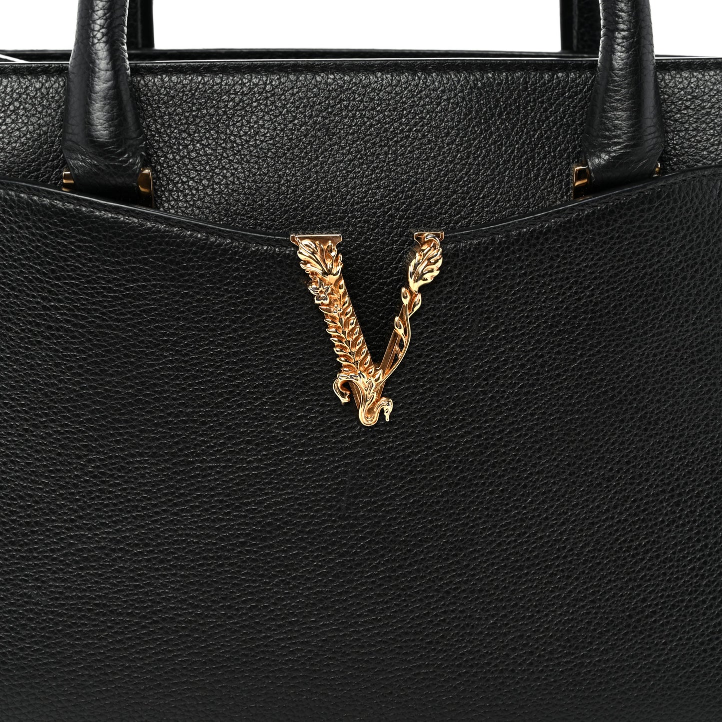 Grainy Calfskin Virtus Top Handle Tote Black