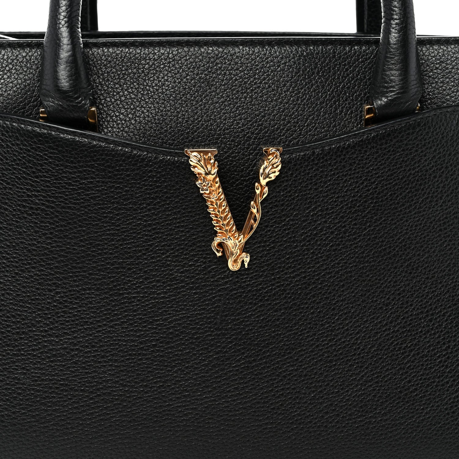Versace Grainy Calfskin Virtus Top Handle Tote Black 7 of 9