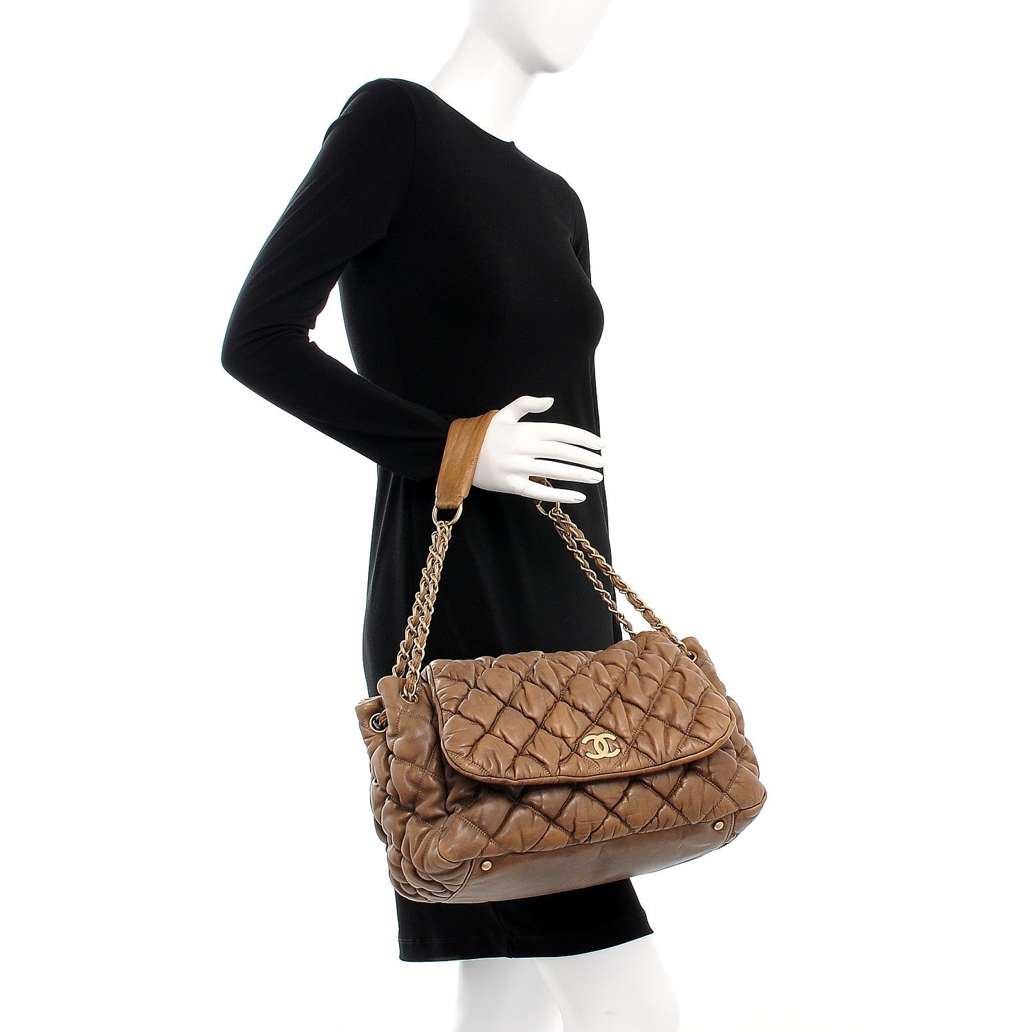 Chanel Lambskin Bubble Quilt Flap Bag Dark Beige 2 of 8