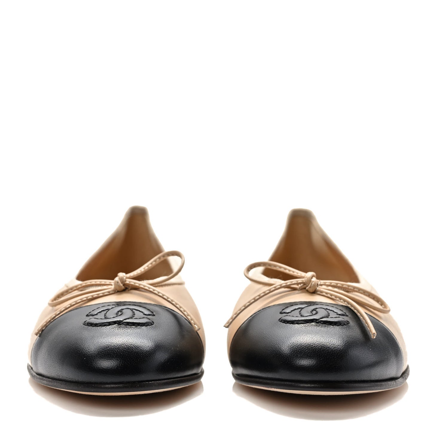 Lambskin Cap Toe CC Ballerina Flats 37.5 Beige Black