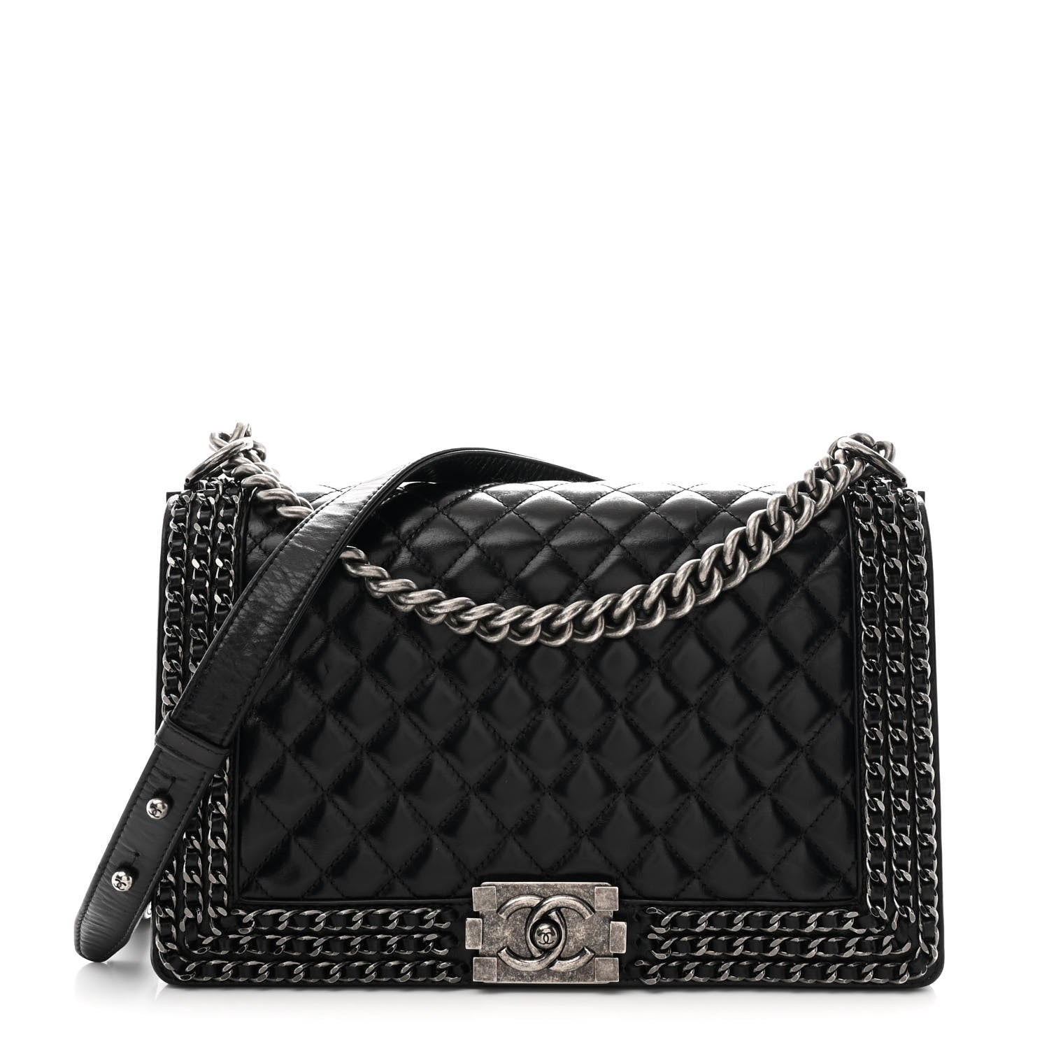 Chanel Glazed Calfskin Quilted New Medium Boy Chained Flap Black 1 of 10