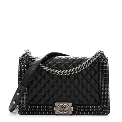 Chanel Glazed Calfskin Quilted New Medium Boy Chained Flap Black 1 of 10
