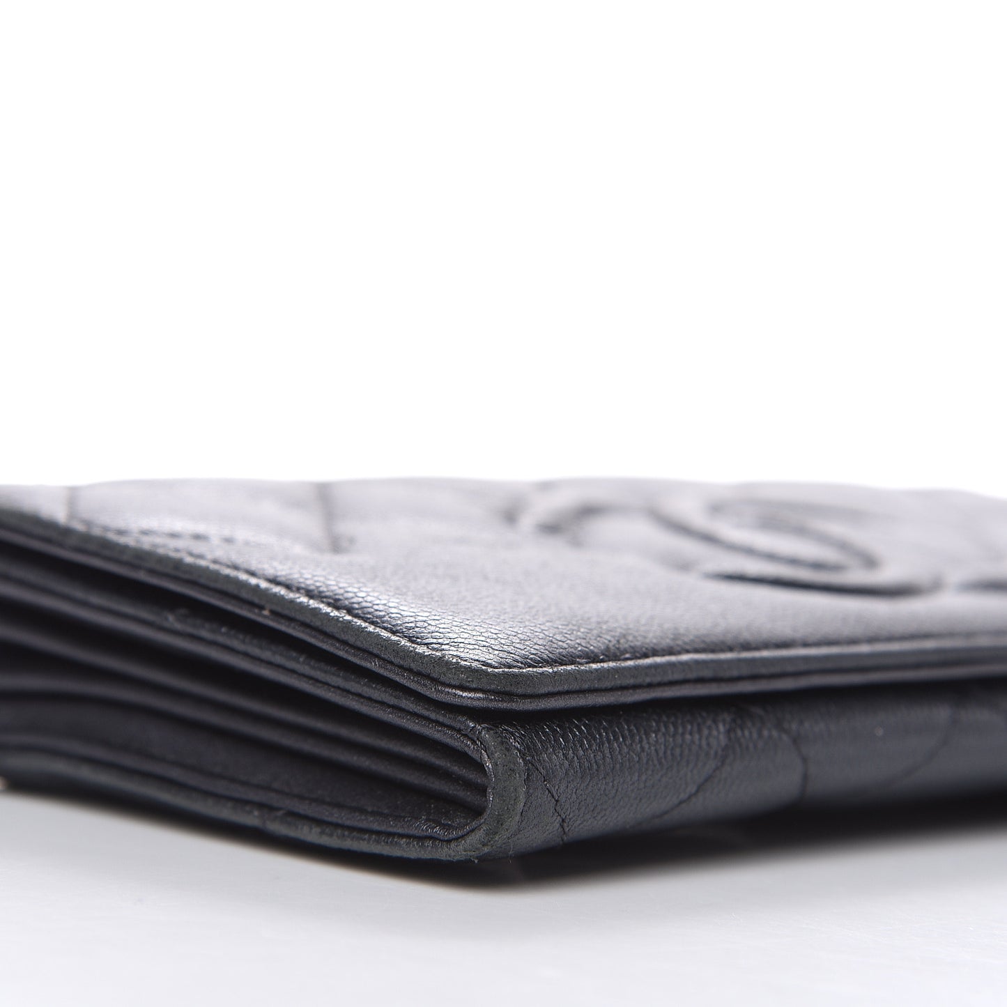 Metallic Caviar Quilted CC Large Gusset Flap Wallet Black