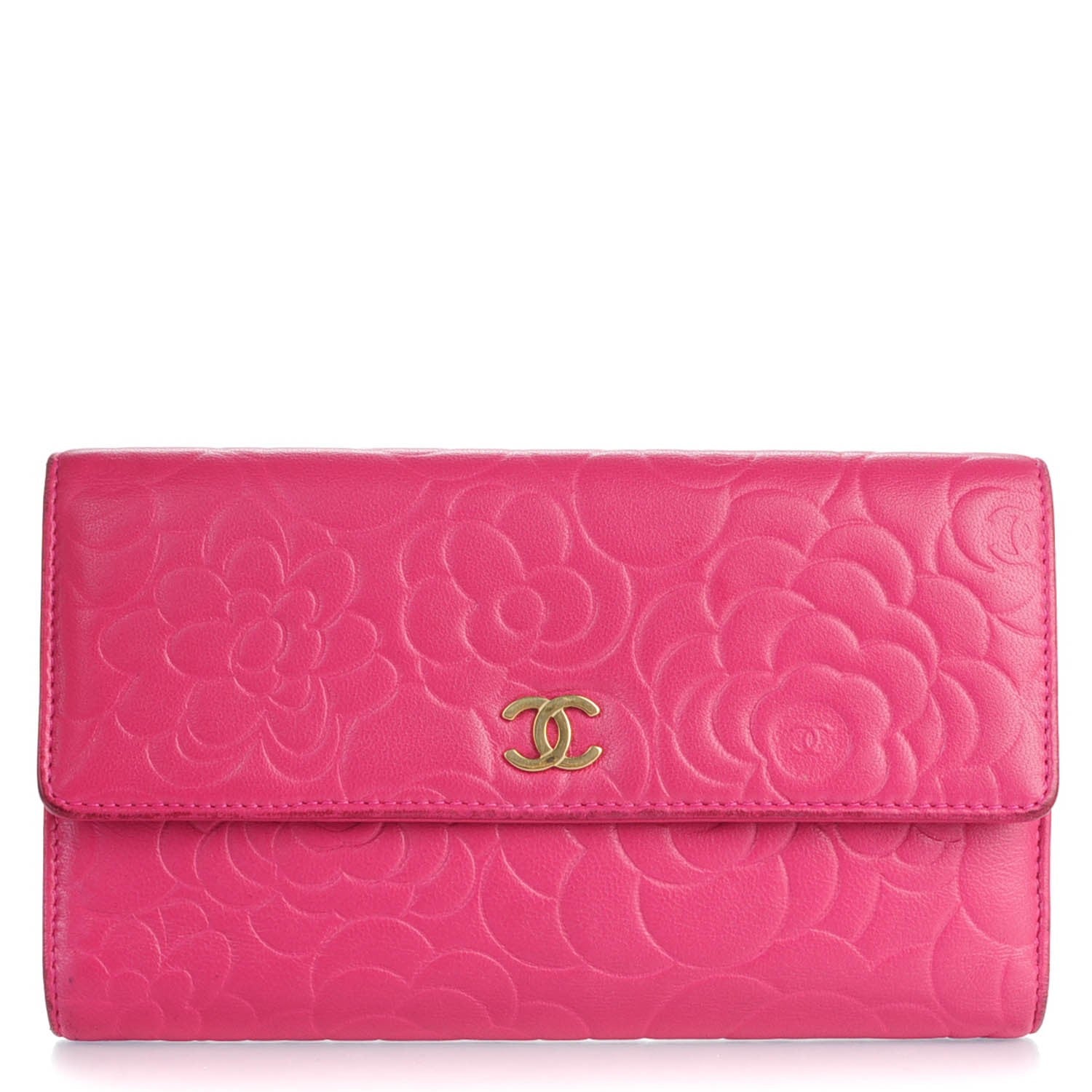 Chanel Lambskin Embossed Camellia Large Gusset Flap Wallet Pink 1 of 7