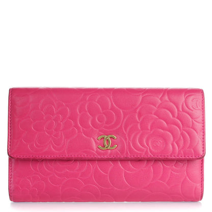 Chanel Lambskin Embossed Camellia Large Gusset Flap Wallet Pink 1 of 7