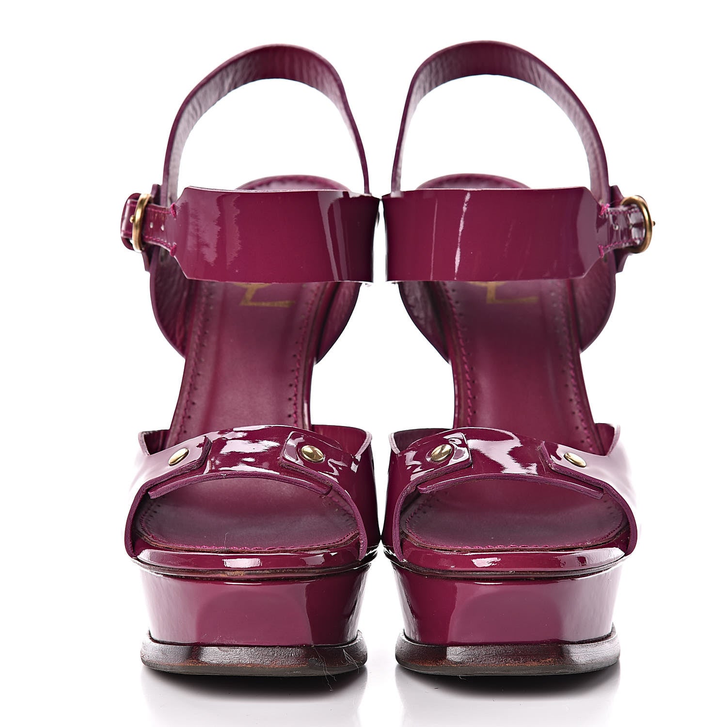 Saint Laurent Patent Tribute Stud Platform Sandals 36.5 Fuchsia 2 of 12