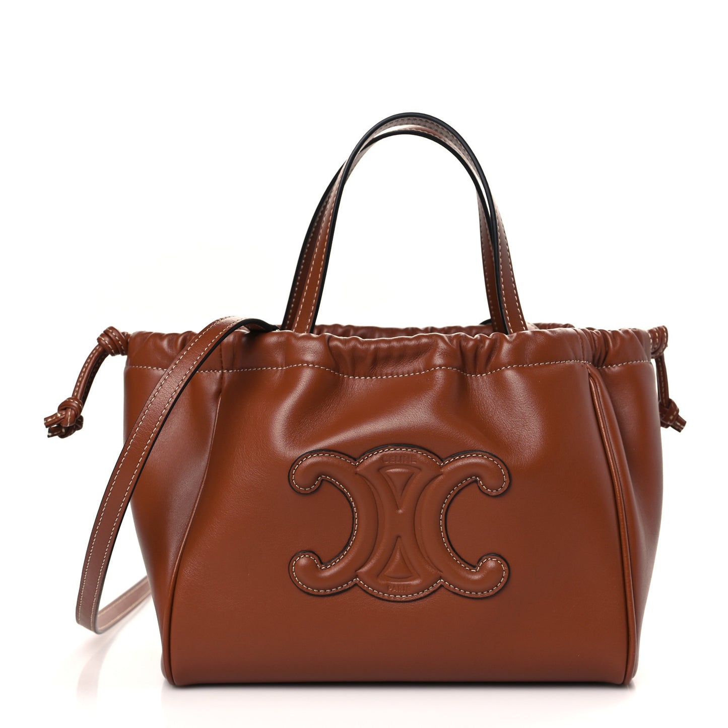 Smooth Calfskin Cuir Small Triomphe Cabas Drawstring Tan