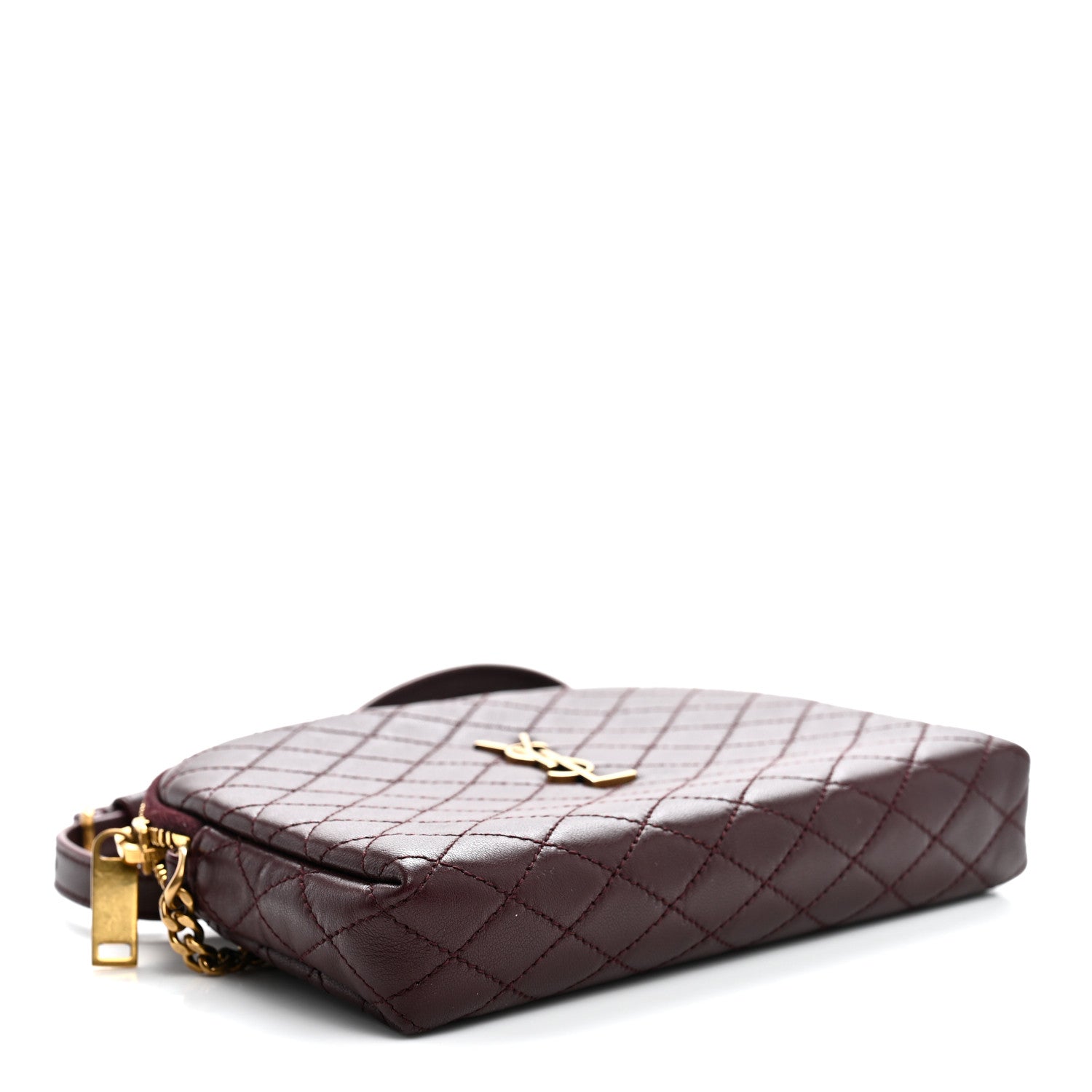 Saint Laurent Lambskin Quilted Gaby Zipped Pouch Hot Wine 4 of 11
