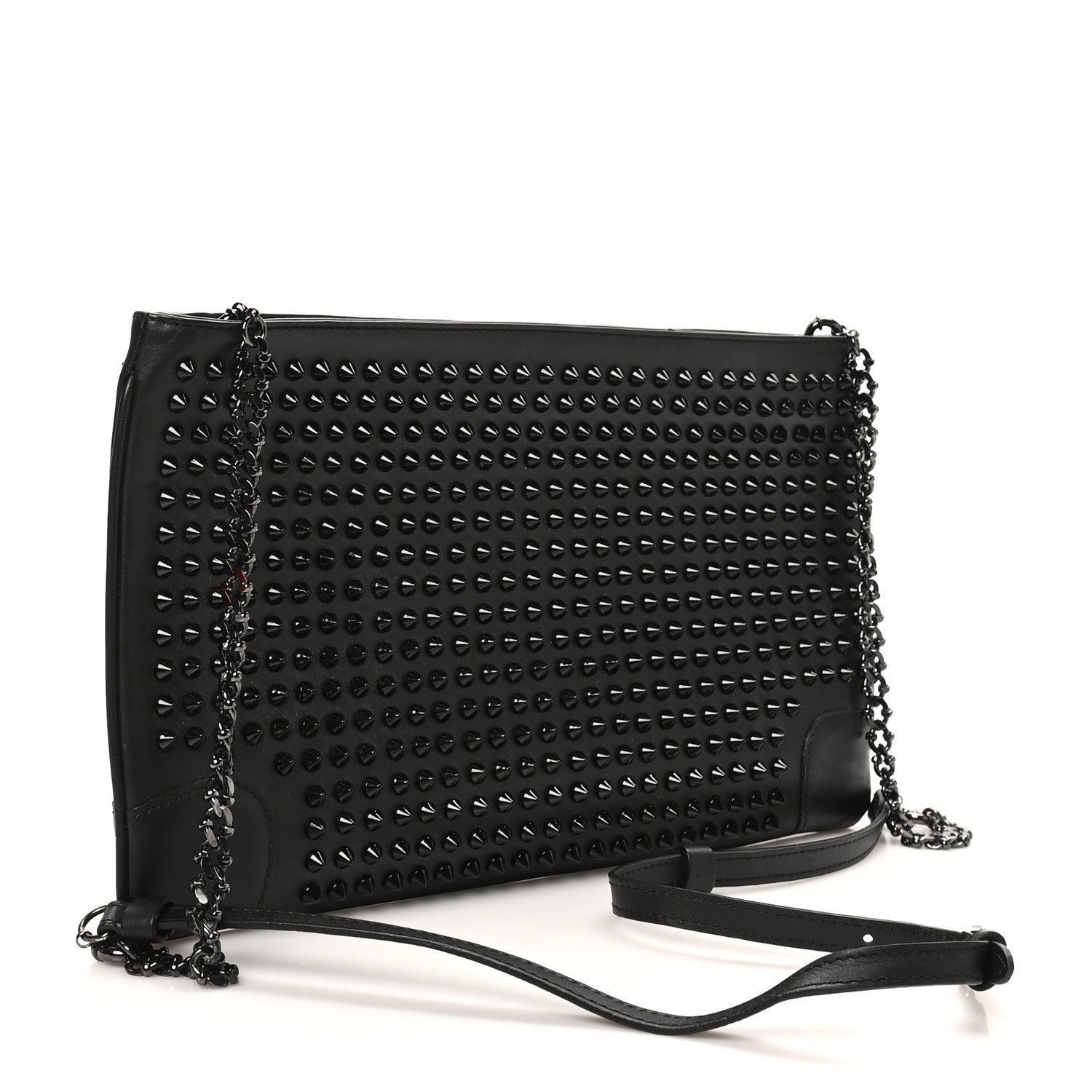 Christian Louboutin Calfskin Studded Loubiposh Clutch Black 2 of 9