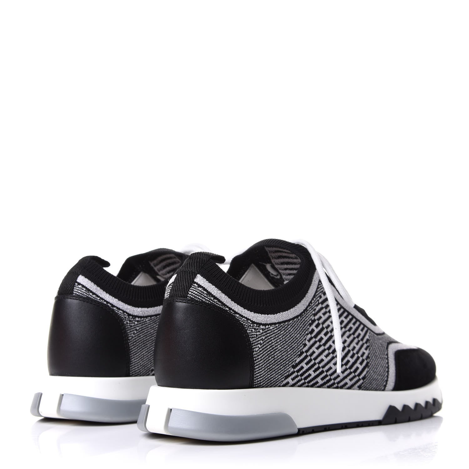 Hermes Knit Bi-Color Womens Addict Sneakers 39.5 Black White 4 of 9