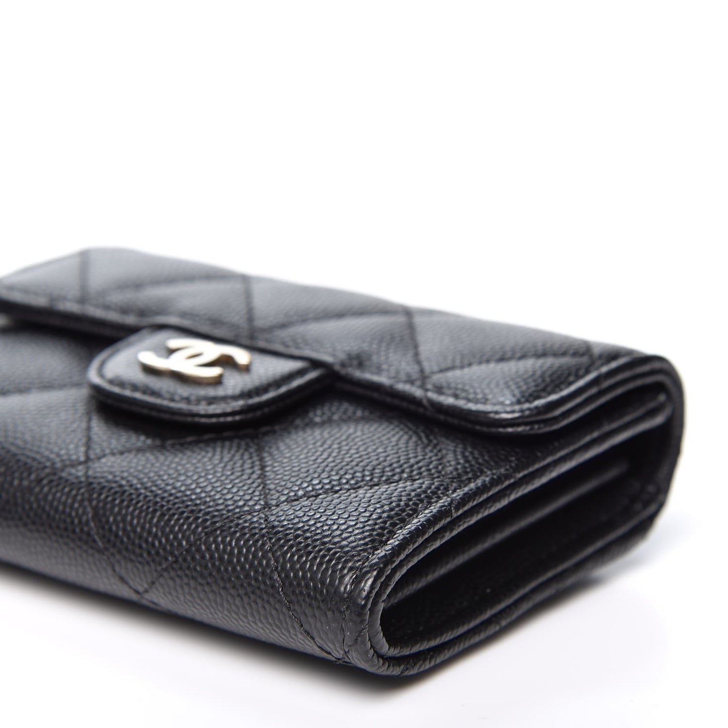 Caviar Quilted Flap Card Holder Wallet Black