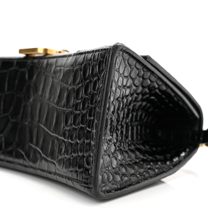 Balenciaga Shiny Calfskin Crocodile Embossed Small Hourglass Top Handle Bag Black 10 of 10