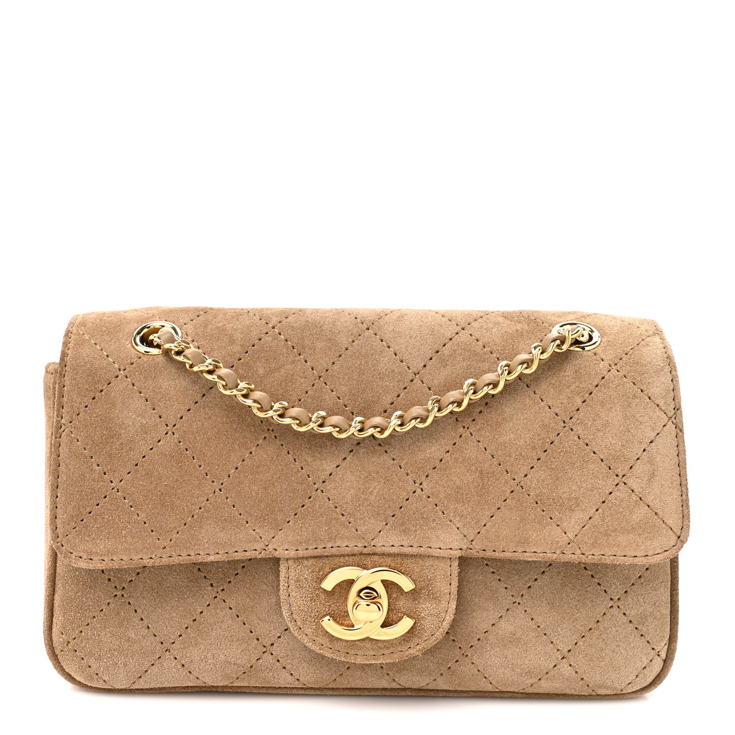 Suede Calfskin Mini Souplissimo Flap Dark Beige
